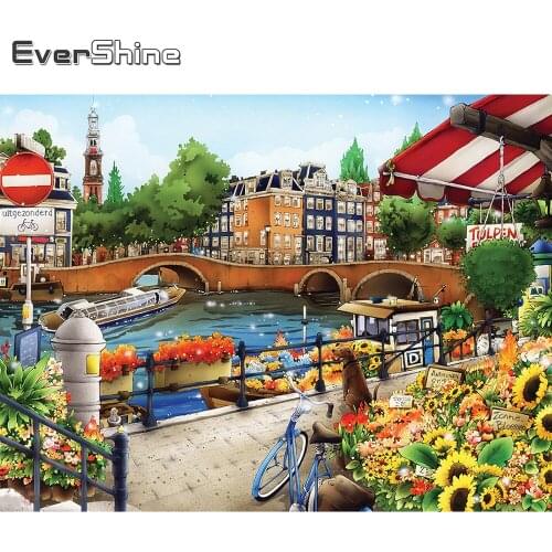 Evershine Diamond Embroidery Street 5D DIY Rhinestone Picture Diamond Painting Town Landscape Cross Stitch Mosaic Home Decor
