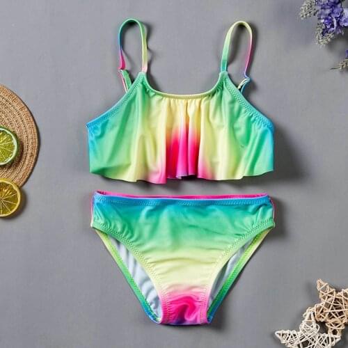 2Pcs Swimwear Girls' Summer Cute Crisscross Back Leopard Floral Print Two-Piece Swimsuit Baby Kids Girls Swimsuit Beachwear