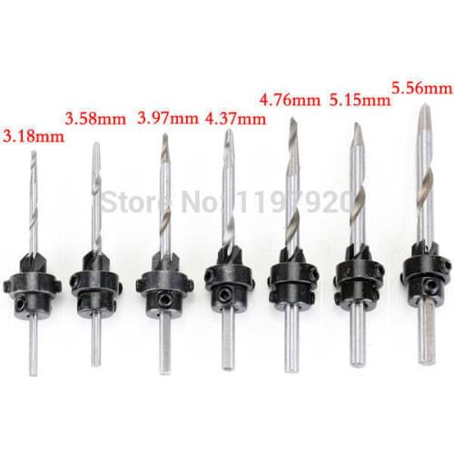 Fixmee 7pcs Tapered Drill & Countersink Drill Bit Wood Pilot Hole Tool Set Collar Adjustable