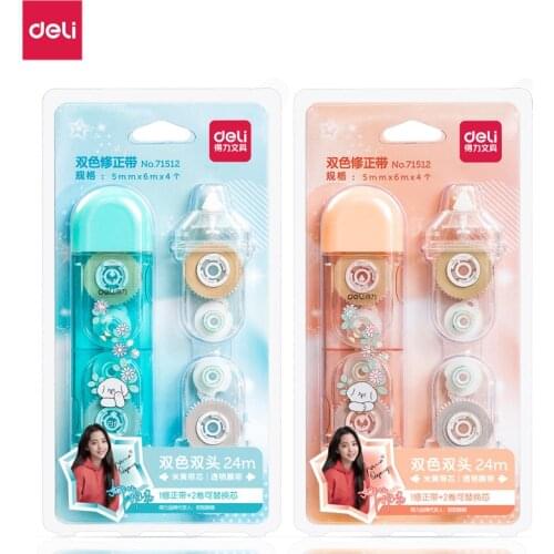 Deli 4Pcs Replaceable Refills Correction Tape with 2 colors For kids Students School Test Correct Mistake Homework Office 71512