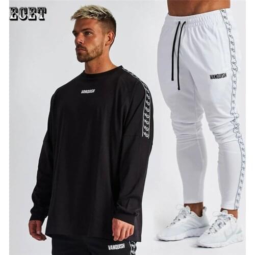 Mens suit spring and autumn new streetwear fashion sportswear cotton mens long-sleeved T-shirt stitching embroidered trousers