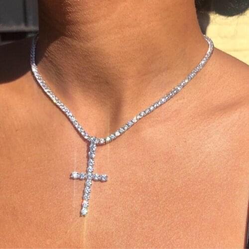 Crystals Cross Pendant Necklace Holy Crystals Cross Pendant with Rhinstone Chain