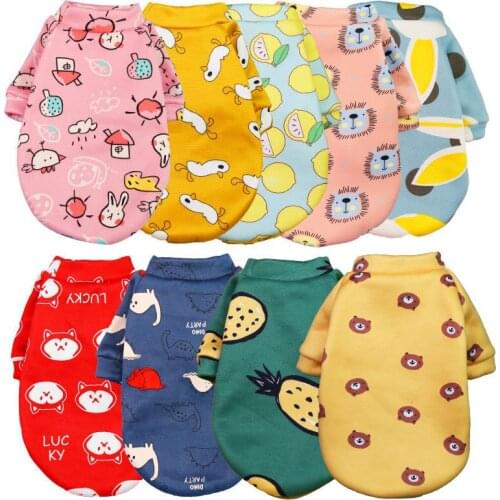 Cute Cartoon Print Pet Clothes Puppy Warm Clothes Fleece Hoodie Coat Dog Cat Pet Outfits Autumn Winter Clothing XS-2XL