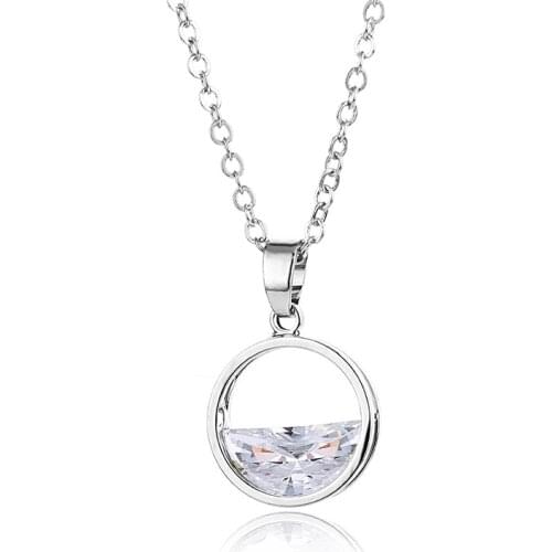 ZSLBS Fashion Half Moon Necklace For Women Clavicle Chain Crystal Round Pendant Necklaces Jewelry Gifts Charm Choker Collar