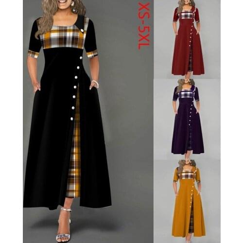 Muslim Maxi Dress Print Plaid Abaya Ethnic Hijab African Dashiki Vestidos Kimono Long Robe Gowns Ramadan Eid Arab Islamic