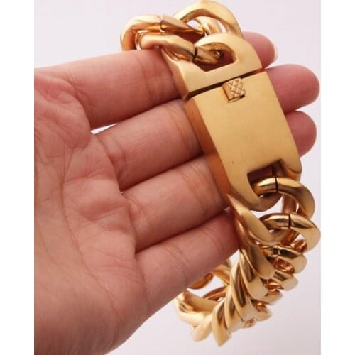 New Fitness Hipper Stainless Steel Gold Color Heavy Curb Cuban Link Chain Casting Bracelet Fashion Mens Boys Daily Jewelry 23m