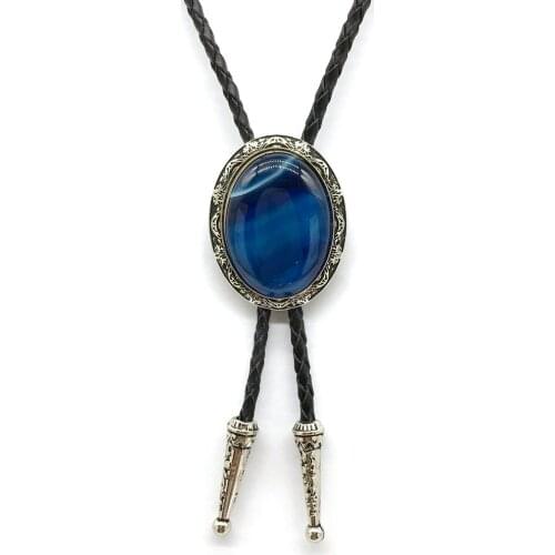 Man BOLO TIE natural agate stone shell seaweed tiger eye stone high-grade leather collar bow TIE