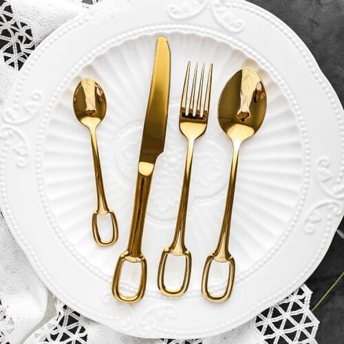 Hanging mirror light 304 stainless steel tableware household golden cutlery Western tableware set