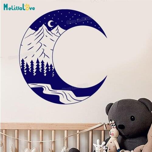 New Design Vinyl Wall Decal Moon Landscape Forest Mountain Art Nature Stickers Home Decor For Kids Baby Room Unique Gift YY707