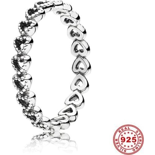 Romantic Fashion New 925 Sterling Silver Hollow Love Hearts Stackable Finger Ring For Women Wedding Party Jewelry Anniversary