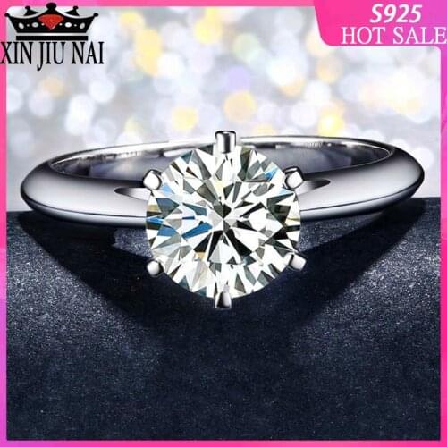 Luxury Ring Eternal Love Classic Engagement Anniversary Wedding Ring 6 Claw Round Shiny Ladies Jewelry
