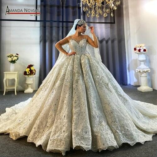 Dubai style luxury heavy beading wedding dresses for women 2021 bridal dresses