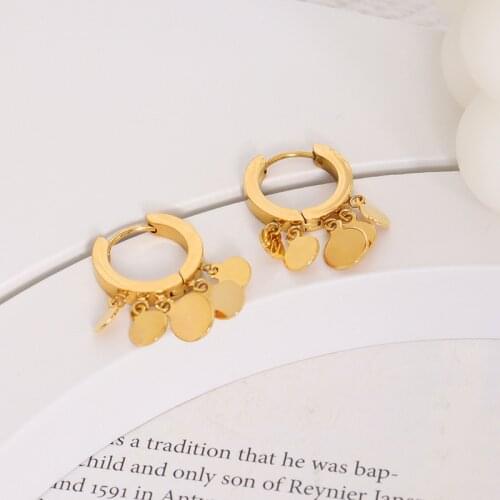 Hot Sale Small Sequins Charm Hoop Earrings For Women Fashion Stainless Steel Round Disc Tassel Hoops Huggie Earrings Jewelry