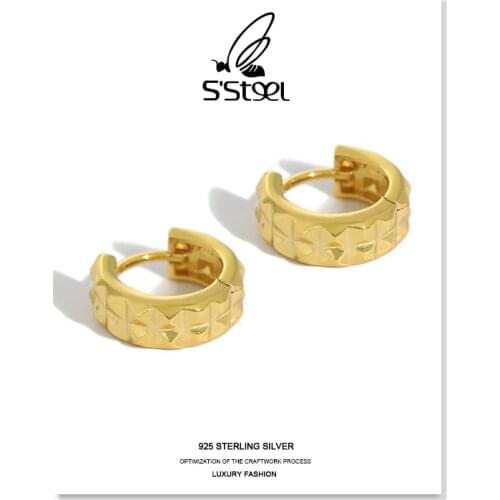 SSTEEL Irregular Earrings For Women 925 Sterling Silver Hoop Earring Gear-shape Gold Earings Joyas De Plata 925 Mujer Jewelry