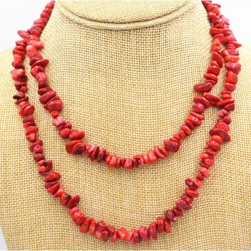 Handmade amazing new 5x8mm natural red coral free form gravel DIY necklace 35" fashion jewelry