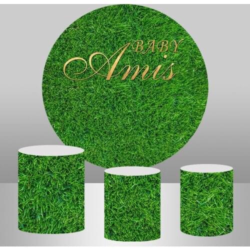 Circle Round Backdrop Baby Shower Banner Photocall Green Grass Photography Backdrops Kids Birthday Party Banner Photocall Cover