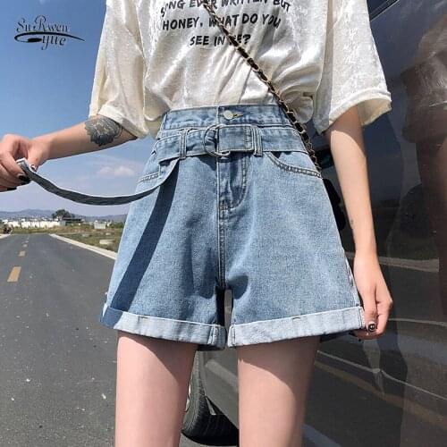 Vintage High Waist Blue Wide Leg Female Jean Shorts Womens Denim Shorts Casual Summer Ladies Shorts Jeans for Women 9514