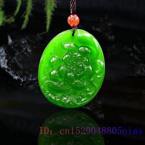 Green Jade Lotus Pendant Fashion Gemstone Amulet Necklace Chinese Gifts Women Charm Jewelry Carved Jadeite Natural