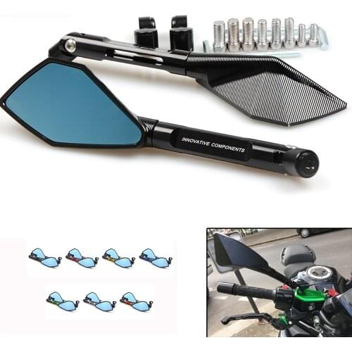 Motorcycle mirror CNC Aluminum Rear View mirrors handlebar bar end Side Blue Glass for motorbike Rearview mirror motorcycle