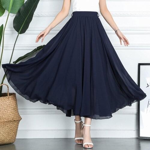 Women Basic Pleated Elastic Skirt Long Skirt Maxi Bohemia Beach Vacation Elastic Waist