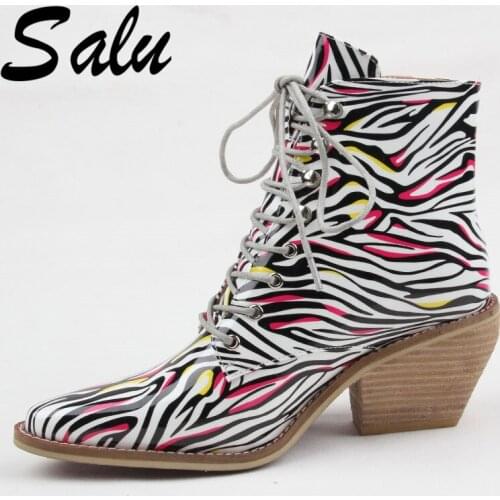 Salu Winter Autumn Ankle Boots Shoes Woman PU Leather Pointed Toe Thick High Heel Booties Ladies Size 4142 43