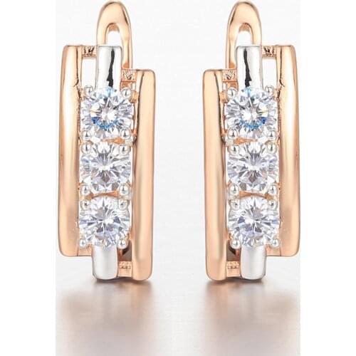 New Trend White Stone Clear Cubic Zircon Earrings for Women Girls 585 Rose Gold Color Mixed White Color Dangle Earring GE316