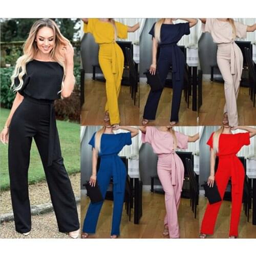 7-color 6-yard Hot New Summer Fashion Belt Button-down Short-sleeved Womens Jumpsuit
