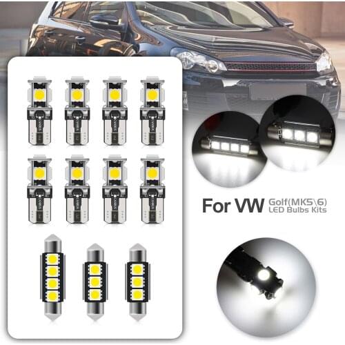 11Pcs For VW Golf MK5 MK6 2004 2005 2006 2007 2008 2009 2010 Canbus Led Interior Light Bulb Kit Dome Map Trunk Footwell Lamps