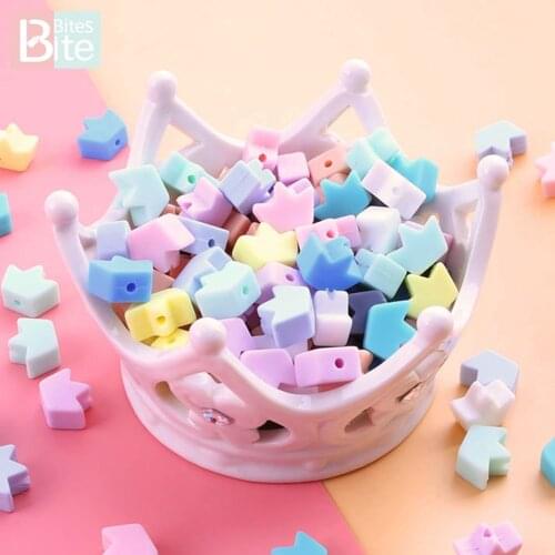 Bite Bites 20PC Silicone Beads Cartoon Mini Crown DIY Pacifier Chain Nurse Gift BPA Free Perle Silicone Food Grade Baby Teether