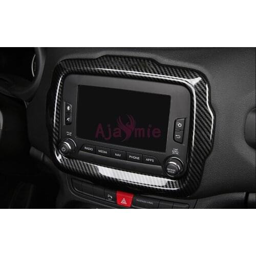 2016-2017 Interior Moulding Trim Carbon Fiber Color Radio Screen Overlay Cover Chrome Car Styling For Jeep Renegade Accessories