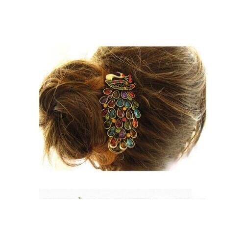 60pcs/lot Retro Alloy Proud As A Peacock Hair Clip Imitated Crystal Color Hair Claws Hair Care & Styling Accessories Tools HA571