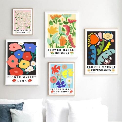 Abstract Colorful Flower Lotus Vintage Wall Art Canvas Painting Nordic Posters And Prints Wall Pictures For Living Room Decor