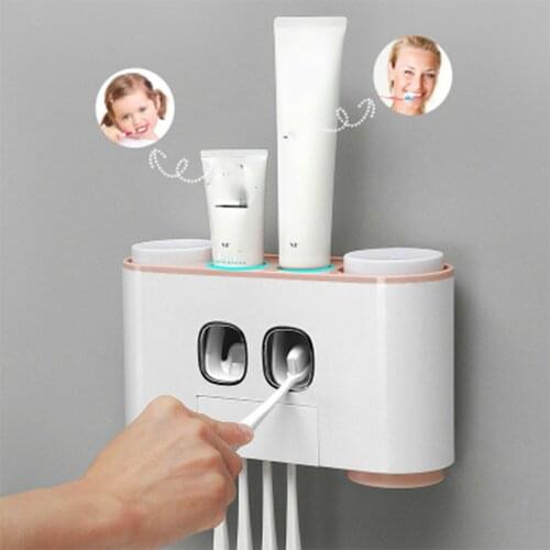 Automatic Toothpaste Dispenser With Stick Wall Holder 4 Cup Five Toothbrush
