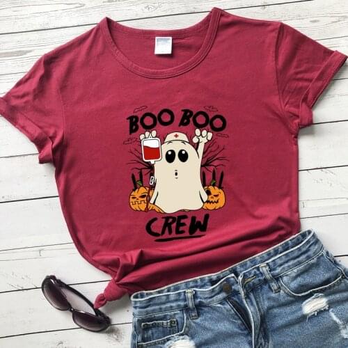 Colored Spooky Boo Boo Crew T-shirt Funny Ghost Nurse Halloween Party Gift Tshirt Cute Women Nursing Holiday Tee Shirt Top