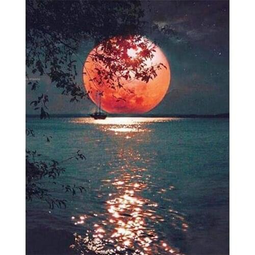 GATYZTORY DIY Full Drill Moon Sea Diamond Painting Landscape Rhinestone Embroidery Mosaic Art Cross Stitch Wall Decor Gift