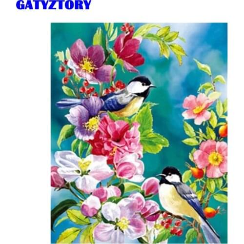 GATYZTORY Coloring by Numbers Flower Birds DIY Oil Painting by Numbers Canvas by Numbers Kits Wall Art For Home Decor