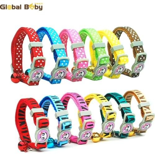 Hot Sale 1.0cm Nylon Cat Collar Dot/Bebra Style Pet Dog Puppy Cat Collar with Bell