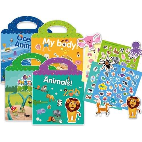 Children Stickers Book DIY Toys Puzzle Game Cartoon Zoo Sea Animals Creation Sticker Pad Learning Education Girl Boy Kids Gifts