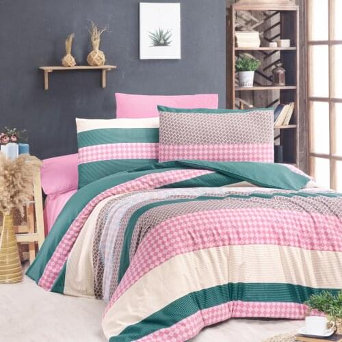 Duvet Cover Set Pink, Organic, Cotton, Stone Wash, No Ironing Required, Jacquard Bedding Set, Queen Duvet Cover Set