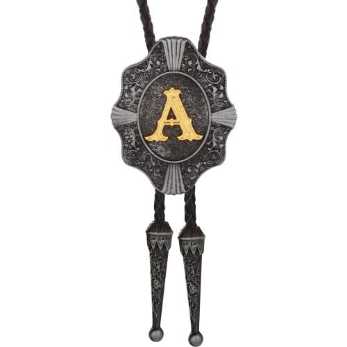 American original initials bolo tie Natural shield Lace 26 letters A-Z Surname Personality Casual Wild clothing accessories