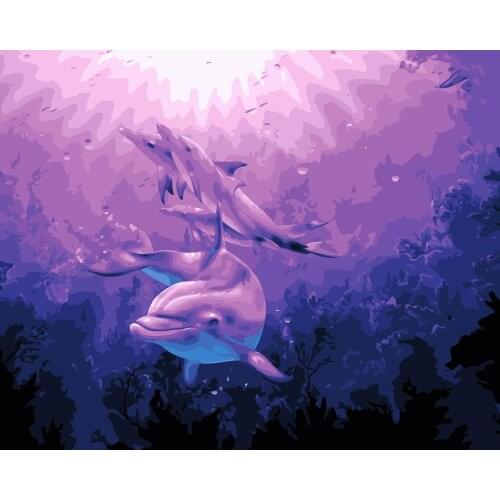 MaHuaf-j529 Dolphins under sea DIY oil paintings by numbers on canvas wall art animal picture for bedroom decoration