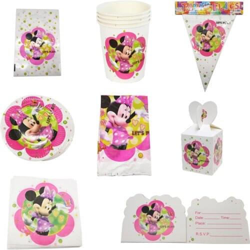 Minnie Theme Party Disposable Supplies, including Top Hat, Tear Bag, Banner, Paper Plate / Whistle Wedding Birthday Decorations
