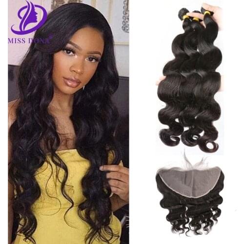 Miss Dona Hair 3 4Bundles Body Wave Bundles With Frontal Peruvian Hair Bundles With 13x4 Lace Remy 100% Human Hair Extensions