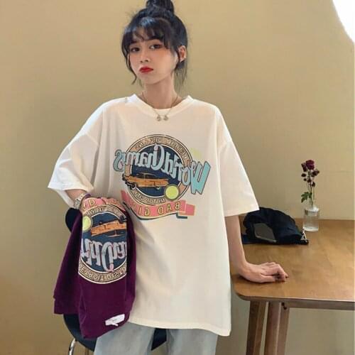 Missnight Letter Print Oversized T Shirt Mid Sleeve Tees Vintage Streetwear White Purple O Neck Loose Korean Style Woman Tshirts