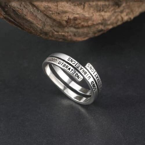Trendy Multi-Layer Ancient Silver Alphabet Round Open Rings For Women Korean Fashion Charm Lady Wedding Bands Party Classic Ring