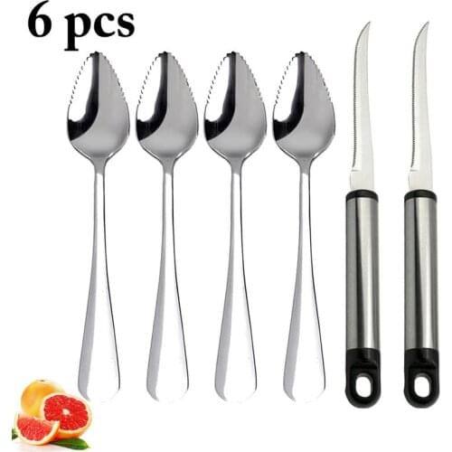 Fruit Tools Set 4pcs Stainless Steel Fruit Serving Spoon Grapefruit Spoons With 2 Grapefruit Peeler Fruit Kitchen Tools