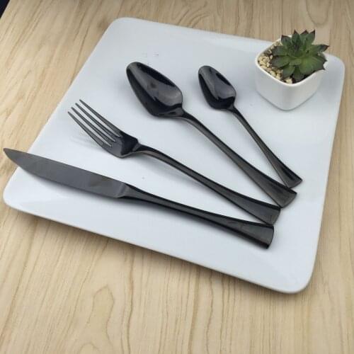 30Set 4Pcs/Lot Black Stainless Steel Dinnerware Set Polishing Cutlery Set Kitchen Tableware Fork Steak Knife Dinnerware Set