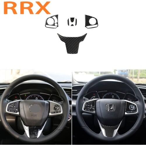 FOR Honda Civic 10th 2016 2017 2018 2019 Carbon Fiber Steering Wheel Cover Stickers Trim Kit Auto Braid Decals Vehicle Interior
