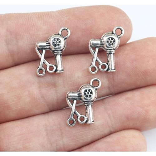 Newest 20Pieces 12*16mm Mixed Alloy Antique Silver Color Hair Dryer Scissor Charms Pendant Necklace For DIY Jewelry Making