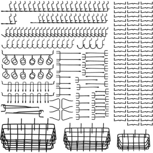 New 211 Pcs Pegboard Hooks Assortment with 3 Baskets Organizing Tools Garage Storage System for Kitchen Craft Room Black